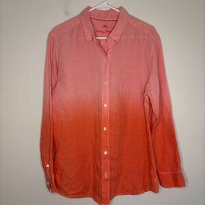 TOMMY BAHAMA 100% Linen Long Sleeve Button Up Womens L Coral Ombre Collared